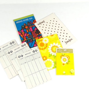Vintage Bridge Score Pad Lot of 7 - Vintage Bridge Scorepads - Vintage Bridge Tally Scoring Scrapbooking Supplies