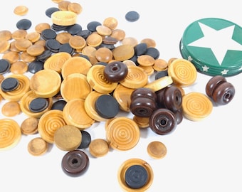 Vintage Lot Wooden Checkers Wood Game Pieces Wood Checkers