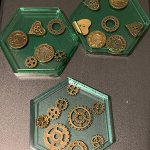 Green Steampunk Hexagon Coasters (single)