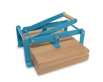 A3-size hand lino press, lino cut press, heavy duty, steel. Color: RAL 5018 turquoise