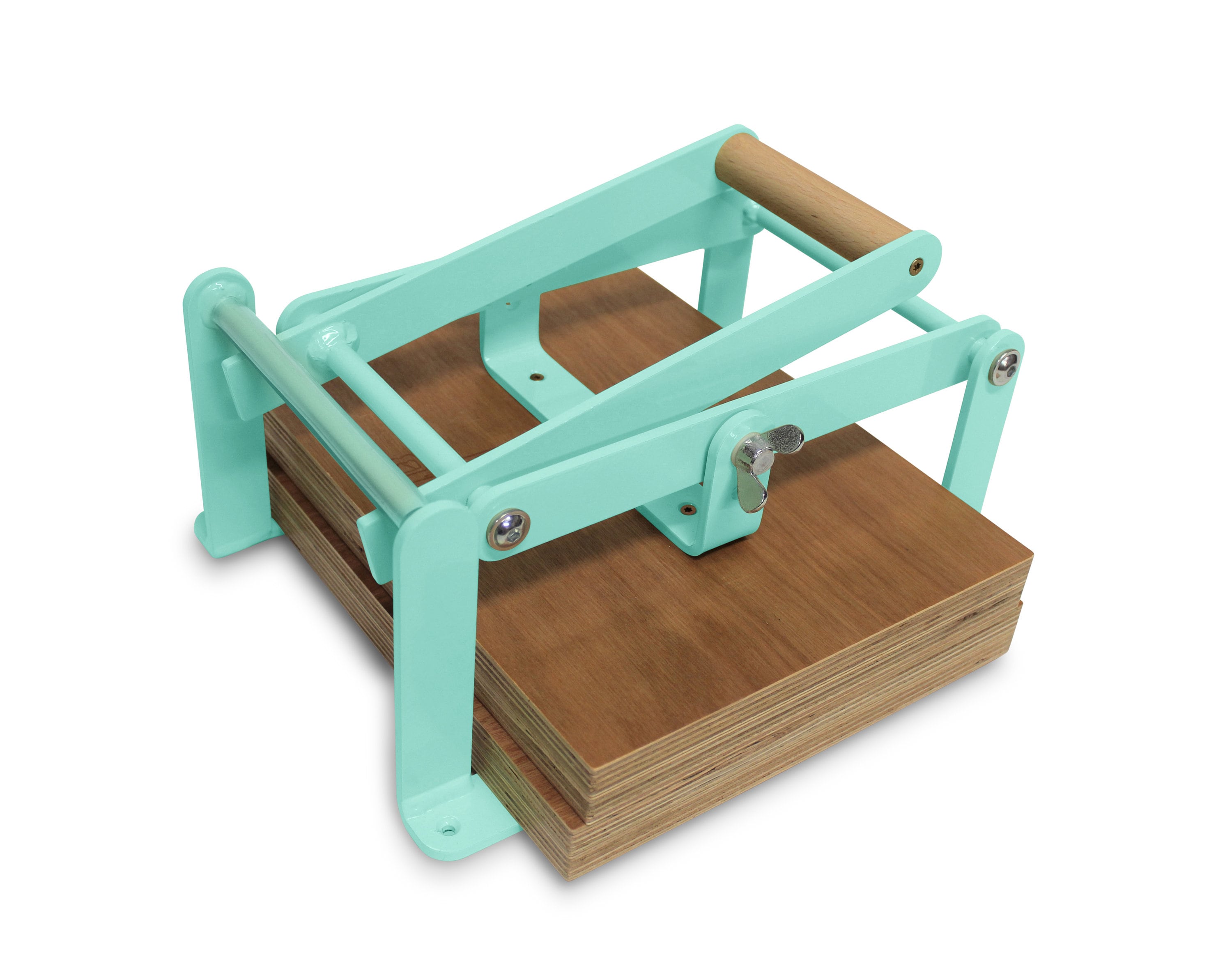 A4-size hand lino press, lino cut press, heavy duty, steel, US letter size, gloss pastel-green powdercoated