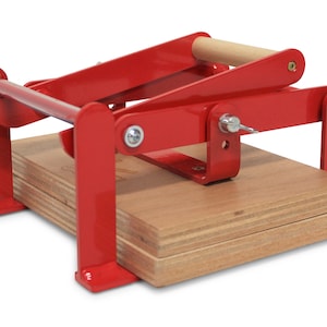 A5-size (junior legal+) hand lino press, lino cut press, heavy duty, steel, powdercoated red ral 3000