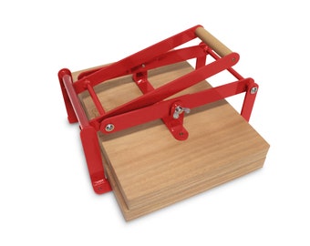 A3-size hand lino press, lino cut press, heavy duty, steel. Color: RAL 3000 red