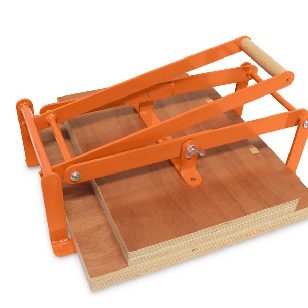 Extra wide A3 size hand lino press, lino cut press, heavy duty, steel. color: orange RAL 2004
