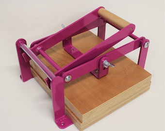 A4-size hand relief press (lino press, lino cut press), heavy duty, steel, US letter size, gloss purple powdercoated