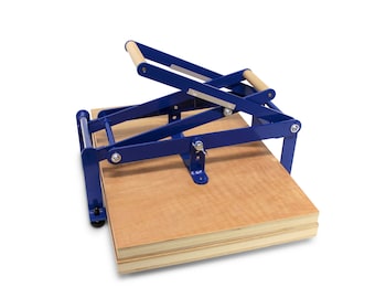 A2 size hand lino press, lino cut press, double lever operated, double US tabloid/ ledger size. Color: Ral 5010 blue
