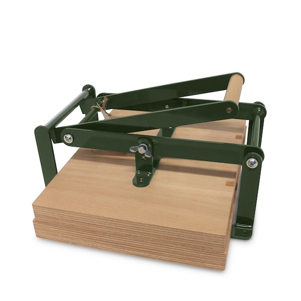 A3-size hand lino press, lino cut press, heavy duty, steel. Color: RAL 6020 green