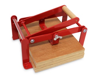 A4-size hand lino press, lino cut press, heavy duty, steel, US letter size, gloss red powdercoated