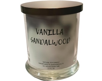 Vanilla Sandalwood Soy Candle, vanilla Herbal Aroma, 60+ Hour Burn