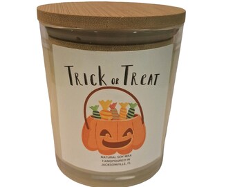Trick Or Treat Soy Candle, Pumpkin Spice Scent, Halloween Decor, Pumpkin vanilla candles