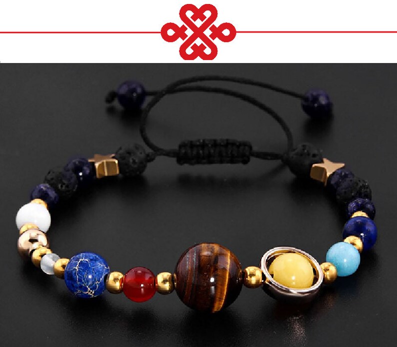 Original Natural Stone Galaxy Universe 8 Planets Solar System Guardian Star Bracelets