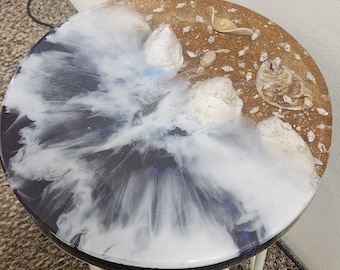 Kleine Taschen des Ozeans Harz Tisch und Untersetzer | Handgemachter Ozean inspirierter Tisch