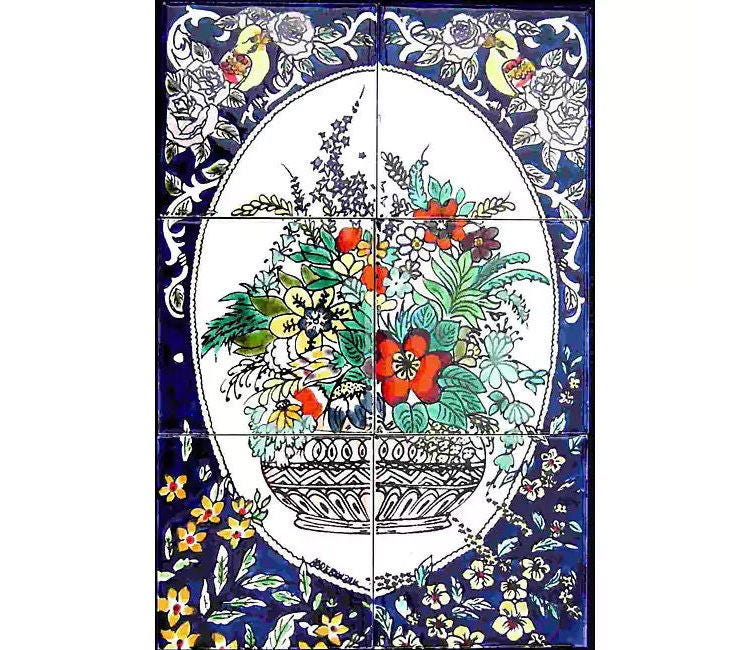 FLORAL KITCHEN BACKSPLASH 6 Tiles Set 12in x 18in Antique Etsy