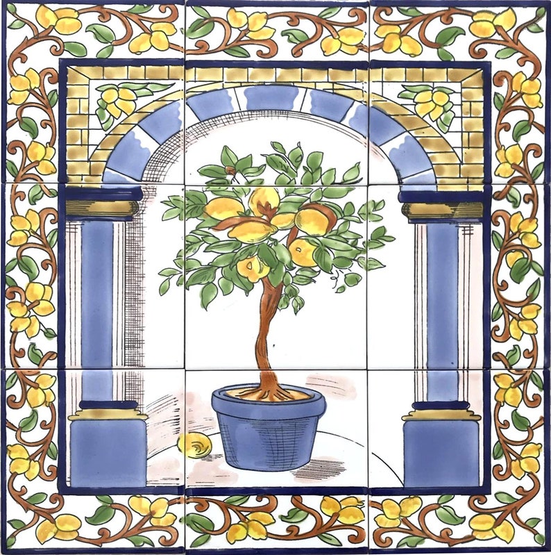 DECORATIVE CITRUS MOSAIC 9 Tiles Lemon Tree Backsplash Ceramic Etsy
