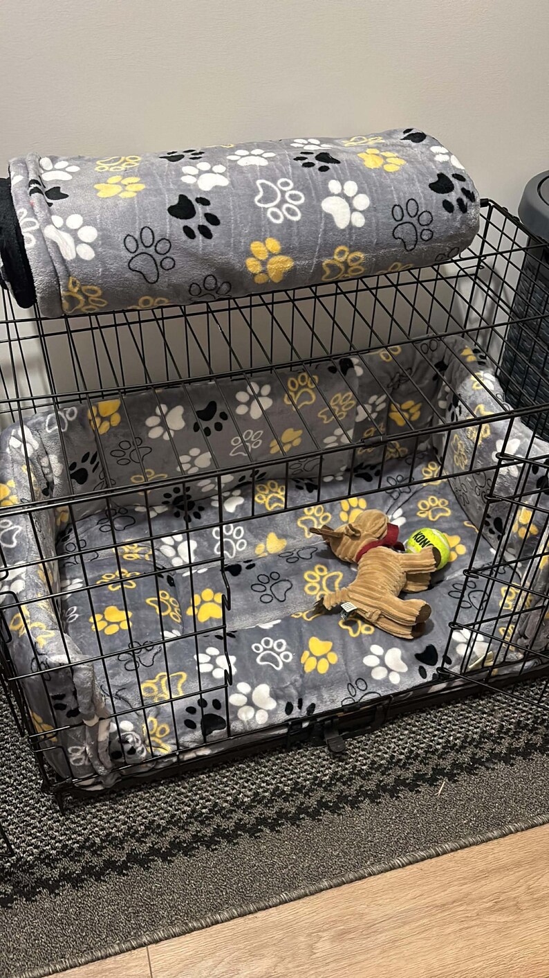 Dog Crate Bumper Bedding Set, Cozy Fleece Pad, Bumper and Blanket immagine 3
