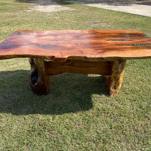 Mesquite Dining Table W/ Split Trunk Base & Beam