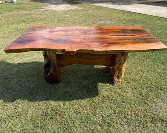 Mesquite Dining Table W/ Split Trunk Base & Beam