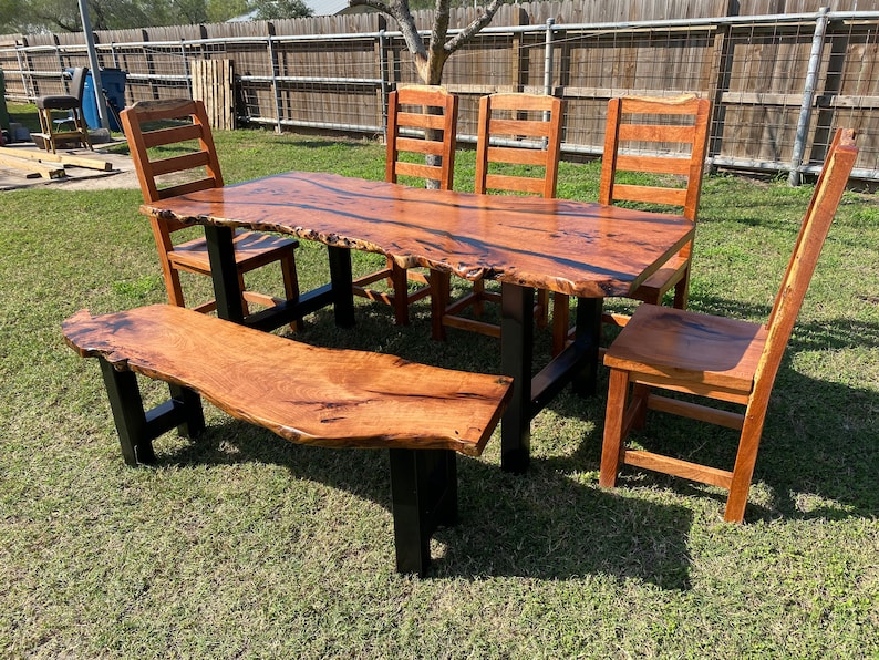 Live Edge Mesquite Dining Table Set W/ Matching Chairs & Bench Etsy