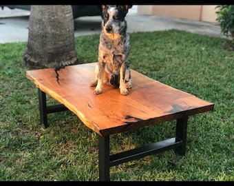 Bookmatched Live Edge Mesquite Coffee Table w/ Steel Legs and Jet Black Resin