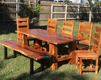 Handcrafted Mesquite Dining Table Set for 8 W/ Matching Mesquite Chairs and Bench