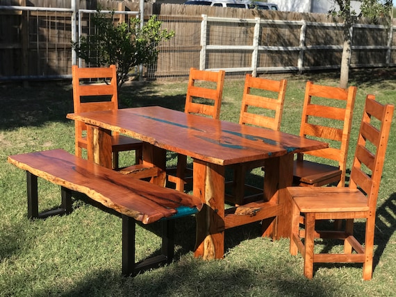 Handcrafted Mesquite Dining Table Set, Mesquite Dining Table And Chairs