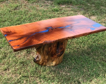 Live Edge Mesquite Coffee W/ Mesquite Stump Base