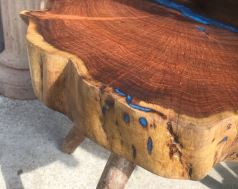 Live Edge Mesquite Cookie W/ Metallic Blue Inlay