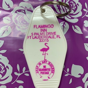 Retro Look Mid-Century Style Flamingo Inn Key Fob or Tag Fort Lauderdale Florida