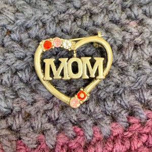 Silver Tone Mom Pin with Colored Stones