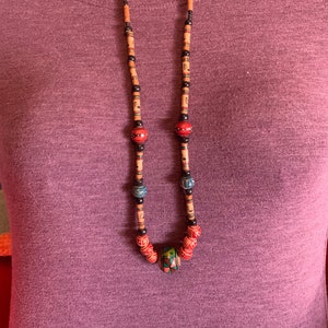 Cool Tribal Ethnic Motif Wooden Beaded Necklace Vintage