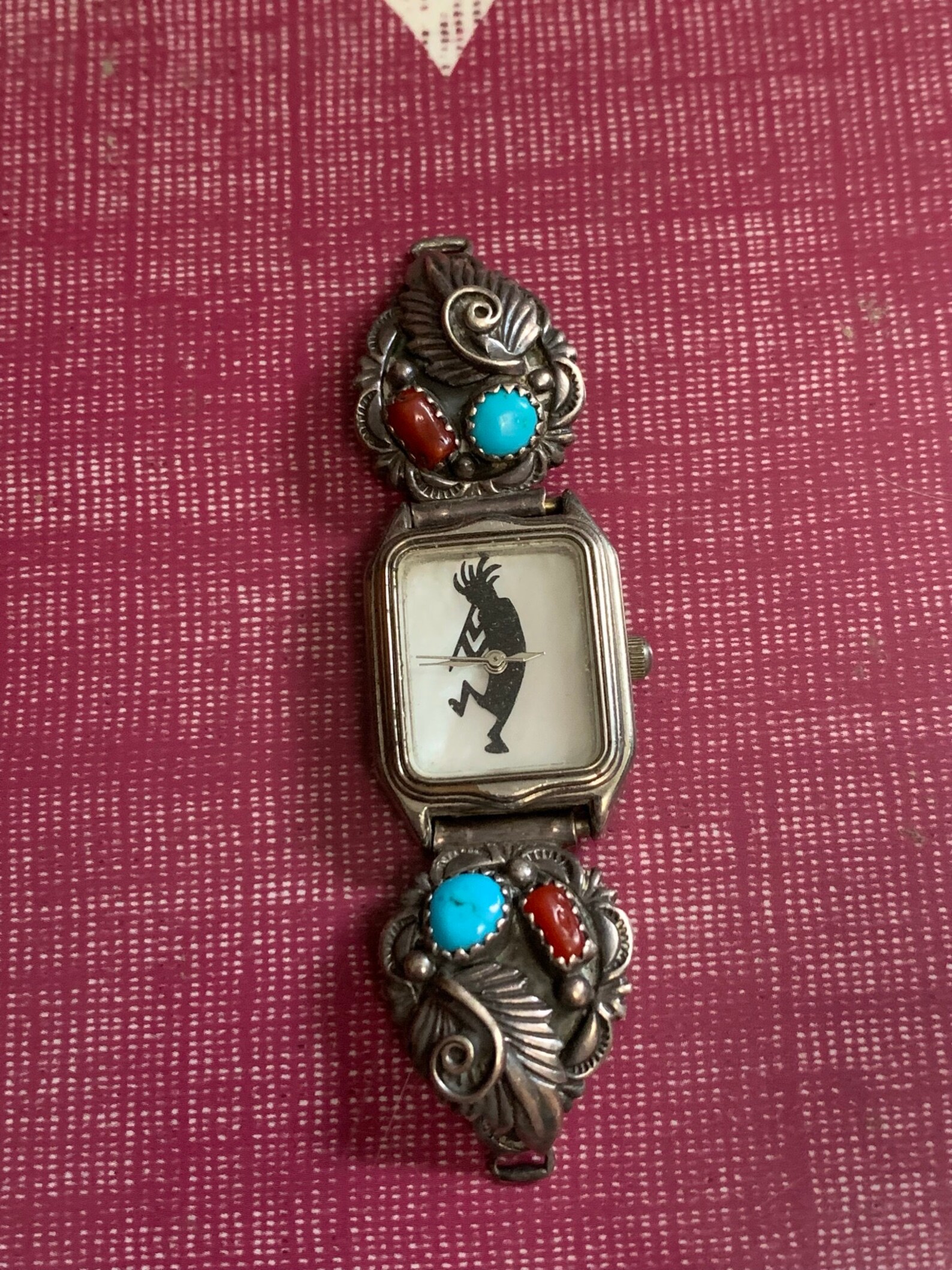 Bague Argent Sterling Navajo Vintage Par Richard Begay – Grosse Turquoise Avec Défaut – Taille 51 – Style Amérindien