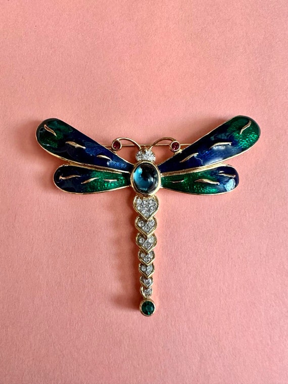 Attwood & Sawyer Dragonfly Brooch: 22kt Gold Plated, Swarovski Crystals