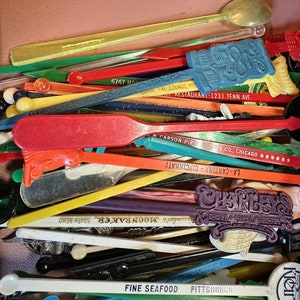 Mystery Bag of 12 Vintage Swizzle Sticks (Drink Stirrers) from Mid Century (and maybe before or after...)