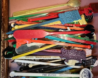 Mystery Bag of 12 Vintage Swizzle Sticks (Drink Stirrers) from Mid Century (and maybe before or after...)