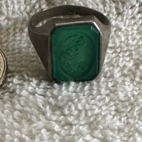 Unique Roman-Style Intaglio Green and Bronze Ring - image 2