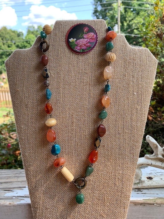 Chunky Bead Glass and Stone Necklace
