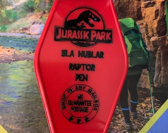 Retro-Look Jurassic Park Isla Nublar Raptor Pen Key Tag