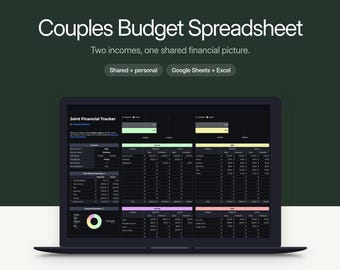 Couples Budget Spreadsheet for Google Sheets & Excel | Shared and Joint Finance Tracker (Dark Theme)