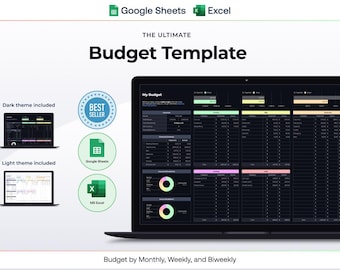 Budgetspreadsheet voor Google en Excel | Digitale financiële planner en budgettracker