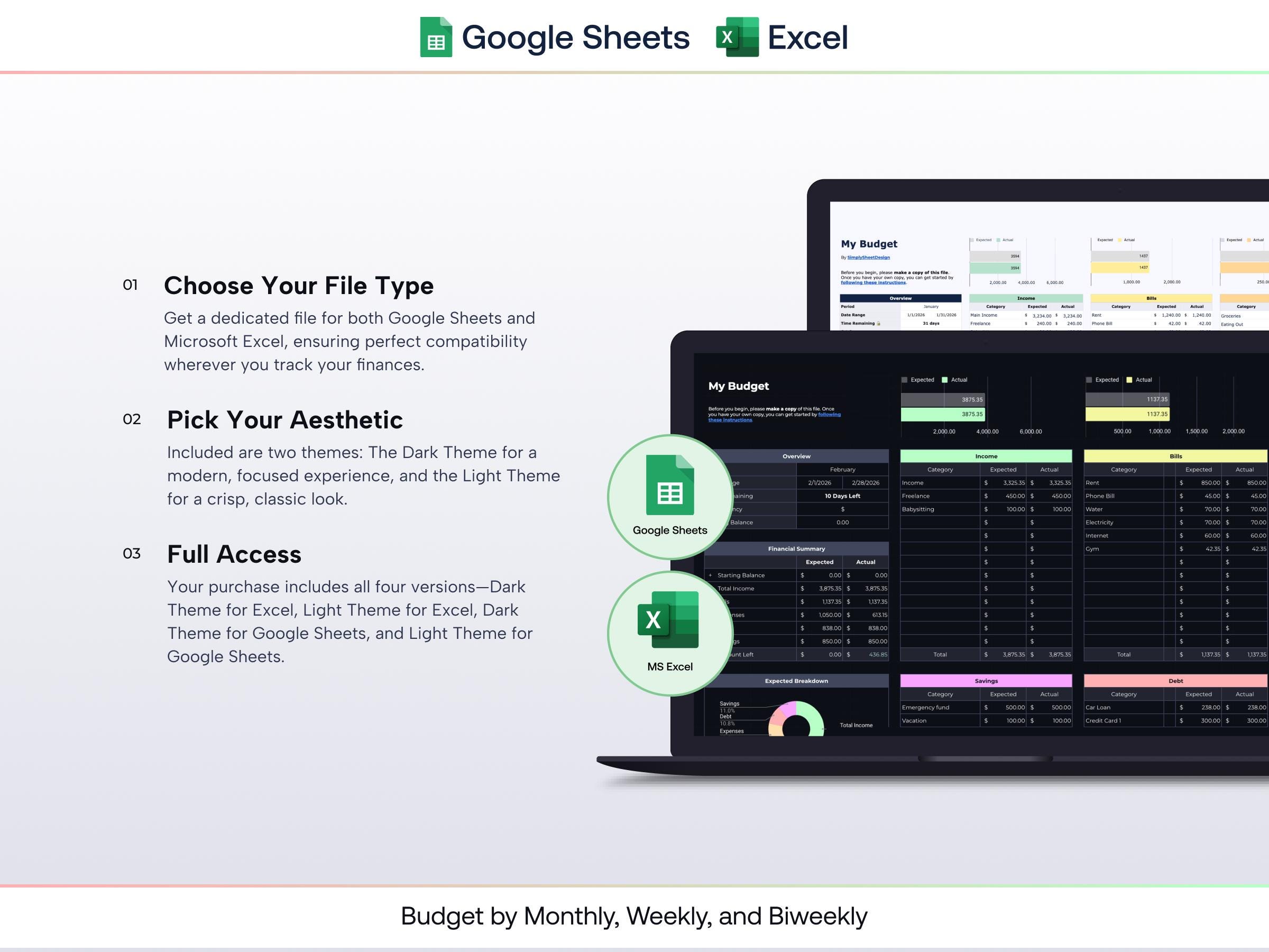 Minimalist Budget Spreadsheet for Google Sheets & Excel | Simple 1-tab ...