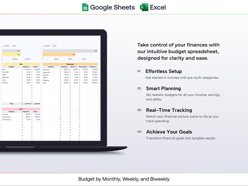 Budget Spreadsheet for Google & Excel | Digital Finance Planner and ...