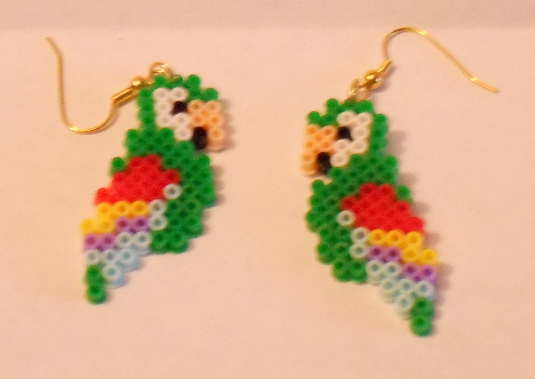Green Parrot Earrings Mini Perler Bead Etsy