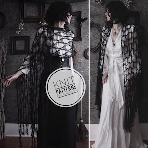 Widow&#39;s Web Bundle Knitting Patterns - Scarf and Shawl - PDF Digital Download - Long Cobweb Scarf - Goth Witch Halloween Spiderweb Pattern