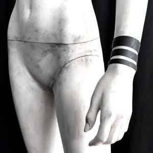 3 Piece Set - Layered Vegan Leather Black Bracelets - Unisex Stacked Faux Leather Cuffs - Minimal Goth Black Arm Bands - Wide Black Cuffs