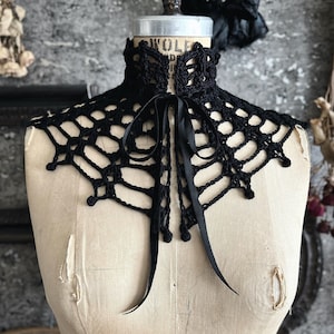 Requiem Crochet Collar - Black Spiderweb Lace Gothic Victorian Mourning Choker Necklace - Crochet Lace Collar - Black Goth Accessories