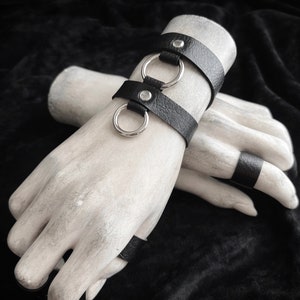 Two Strap Black Vegan Leather Bracelet With Silver O-Rings - Faux Leather Arm Band - Unisex Punk Cuff Bracelet - Black Goth Armor Jewelry