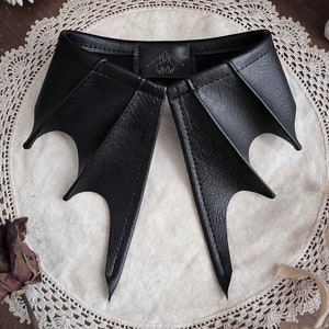 Nightfall Bat Collar Necklace - Black Detached Faux Vegan Leather Gothic Vampire Collar - Unisex Bat Wing Choker Necklace - Goth Accessories