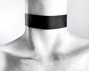 1" Wide Black Choker - Unisex Faux Vegan Leather Necklace - Bold Statement Goth Collar - All Black Choker Jewelry - Plus Size Available
