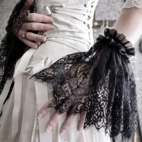 Sashay Lace Wrist Cuffs Black Ruffle Lace Gothic Victorian - Etsy