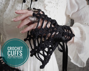 Requiem Cuffs Crochet Pattern - Black Spiderweb Lace Gothic Victorian Mourning Cuffs - PDF Digital Download - Goth Cuff Crochet Pattern